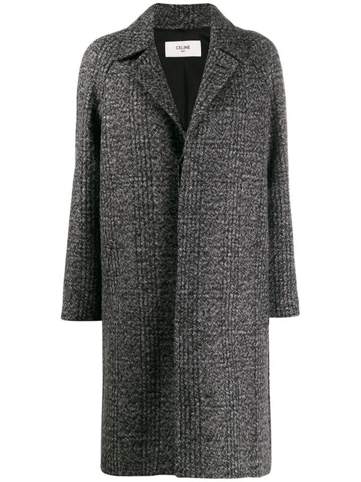 Celine Eyewear Checked Single Breasted Coat - Grey
