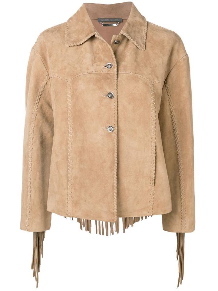 Alberta Ferretti Fringed Leather Jacket - Neutrals