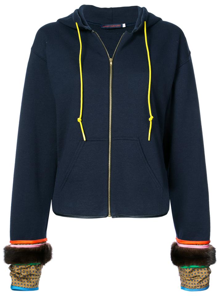 Harvey Faircloth Contrasting Cuff Zip Front Hoodie - Blue