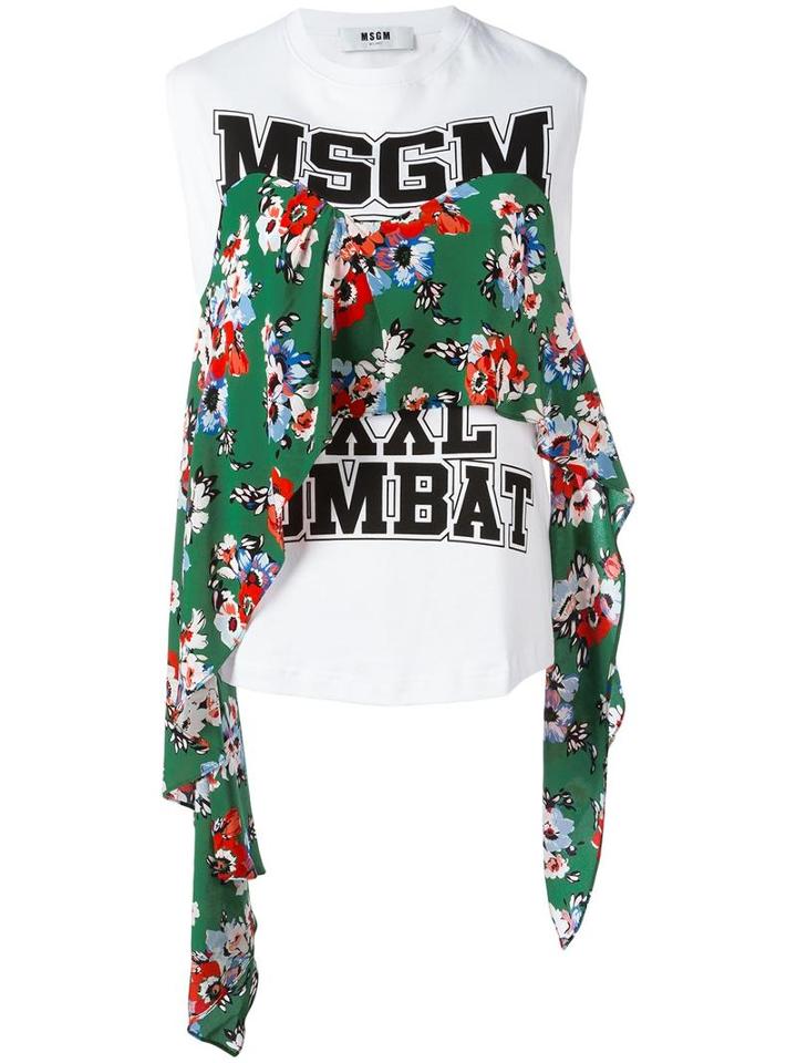 Msgm Ruffle Logo Tank, Women's, Size: Xs, White, Cotton
