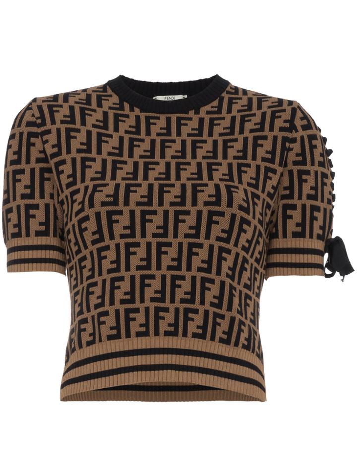 Fendi Knitted T Shirt With Logo Pattern - Brown
