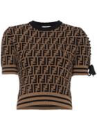 Fendi Knitted T Shirt With Logo Pattern - Brown