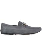 Salvatore Ferragamo Gancini Buckle Loafers, Men's, Size: 10, Grey, Suede/leather/rubber