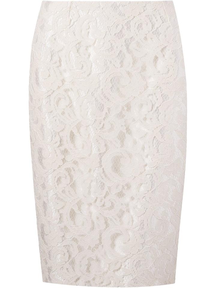 Martha Medeiros Marescot Lace Pencil Skirt, Women's, Size: 42, White, Acetate/silk