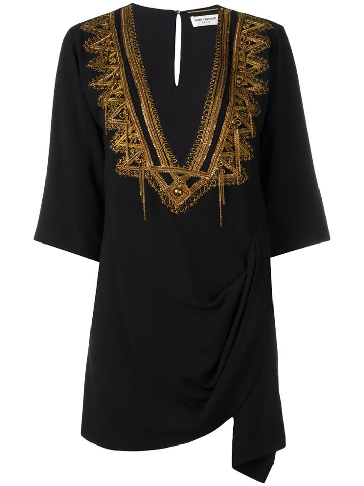 Saint Laurent Metallic Embroidered Kaftan - Black