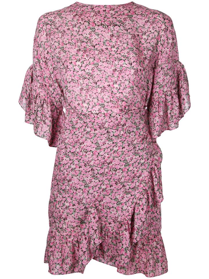 Goen.j - Printed Ruffle Trim Dress - Women - Silk/bemberg - S, Pink/purple, Silk/bemberg