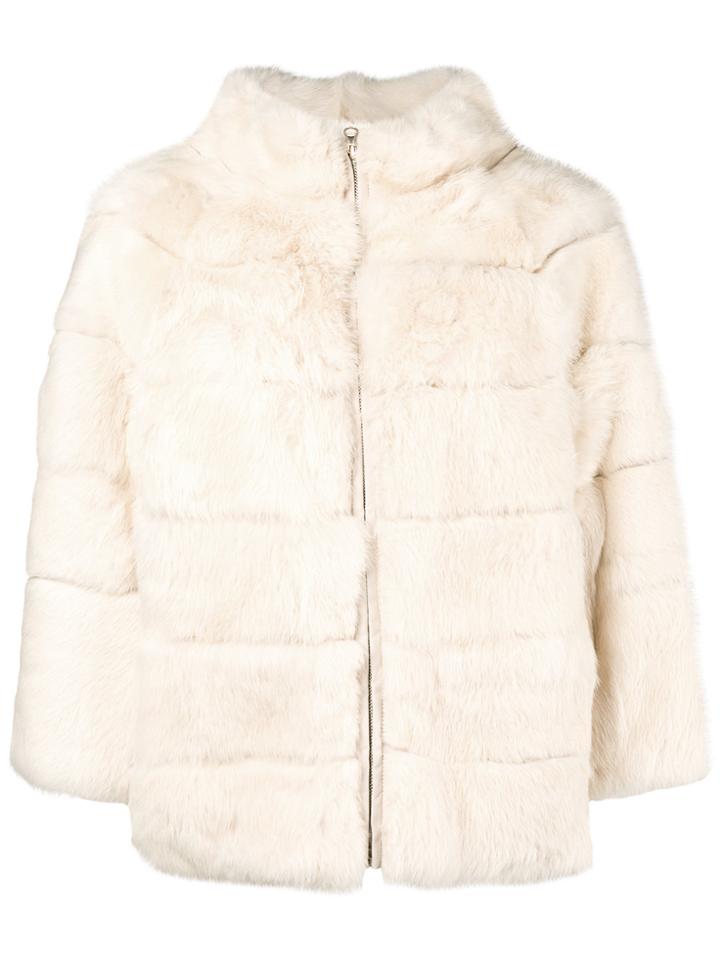 Blugirl High Neck Fur Coat - Nude & Neutrals