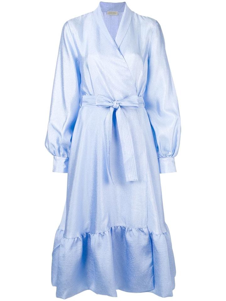 Stine Goya Satin Ruffled Wrap Dress - Blue