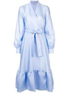 Stine Goya Satin Ruffled Wrap Dress - Blue