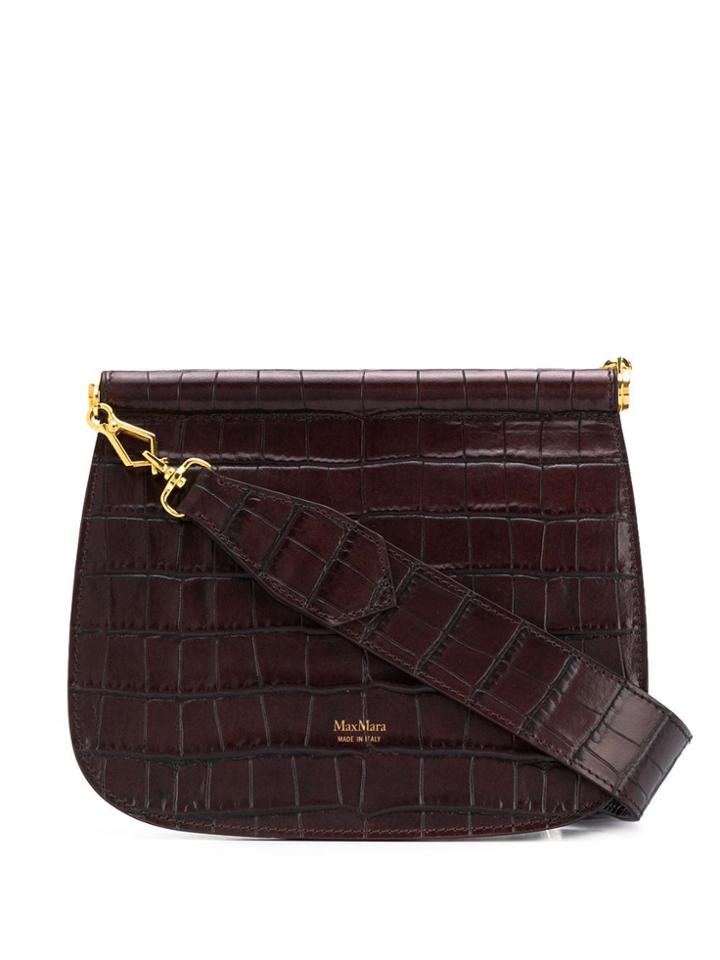 Max Mara Croc Embossed Shoulder Bag - Brown