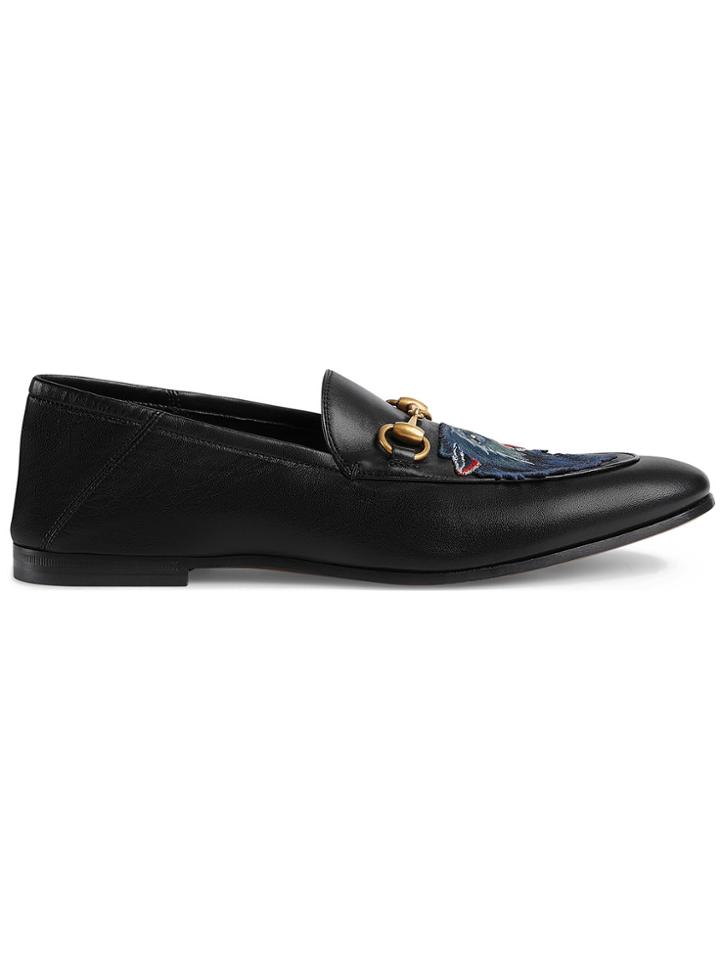 Gucci Leather Loafer With Wolf - Black