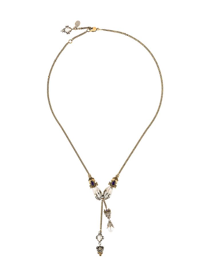 Alexander Mcqueen Skeleton Hands Necklace With Hanging Charms -