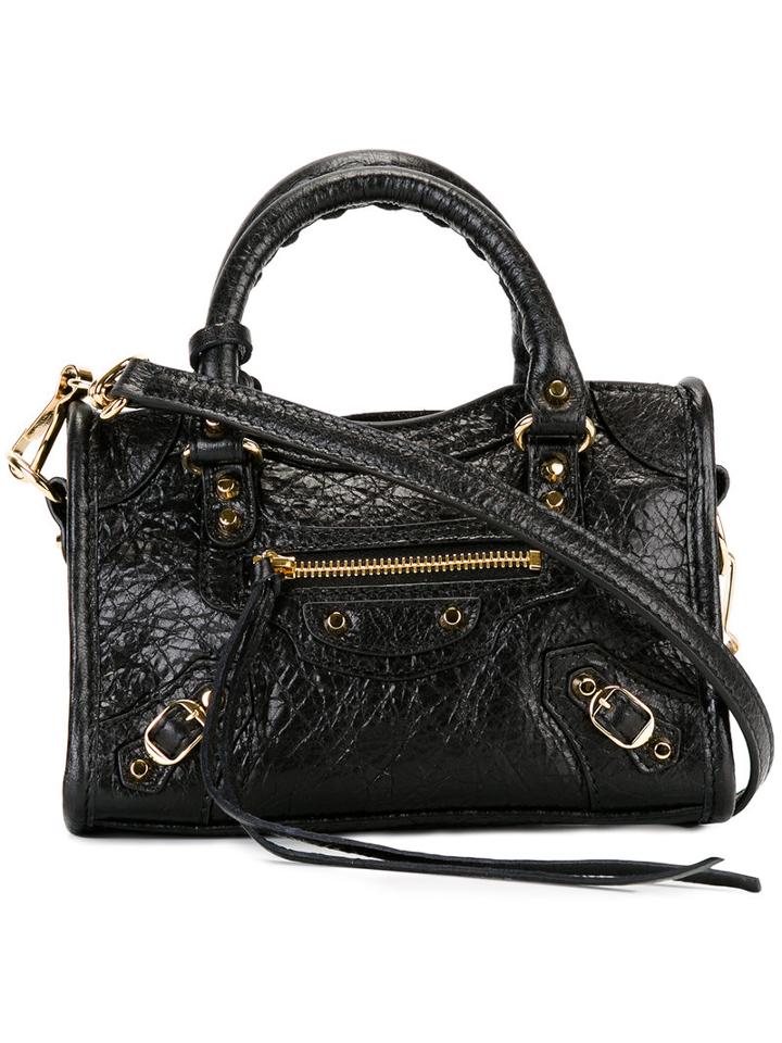 Balenciaga Fringed Detail Mini Tote, Women's, Black, Lamb Skin
