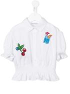 Dolce & Gabbana Kids Ruffle Trim Embroidered Polo Shirt, Girl's, Size: 10 Yrs, White