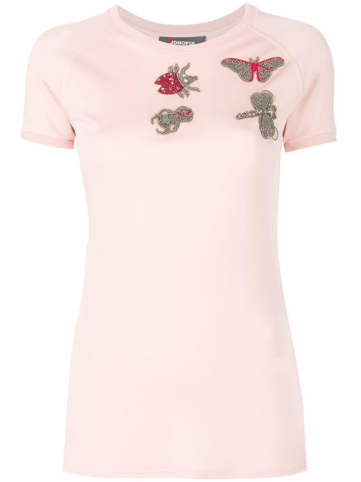 Jo No Fui Embroidered T-shirt - Pink & Purple