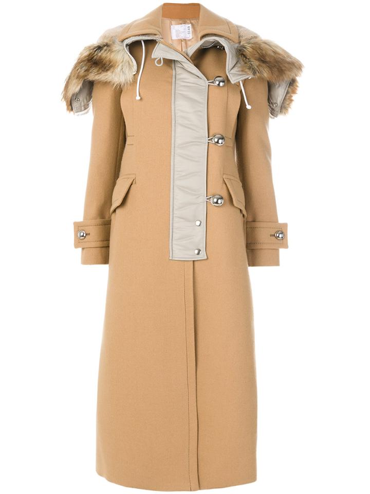 Sacai Front Fastening Coat - Brown