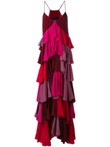 Erika Cavallini - Ruffled Cami Dress - Women - Silk/acetate - 40, Pink/purple, Silk/acetate