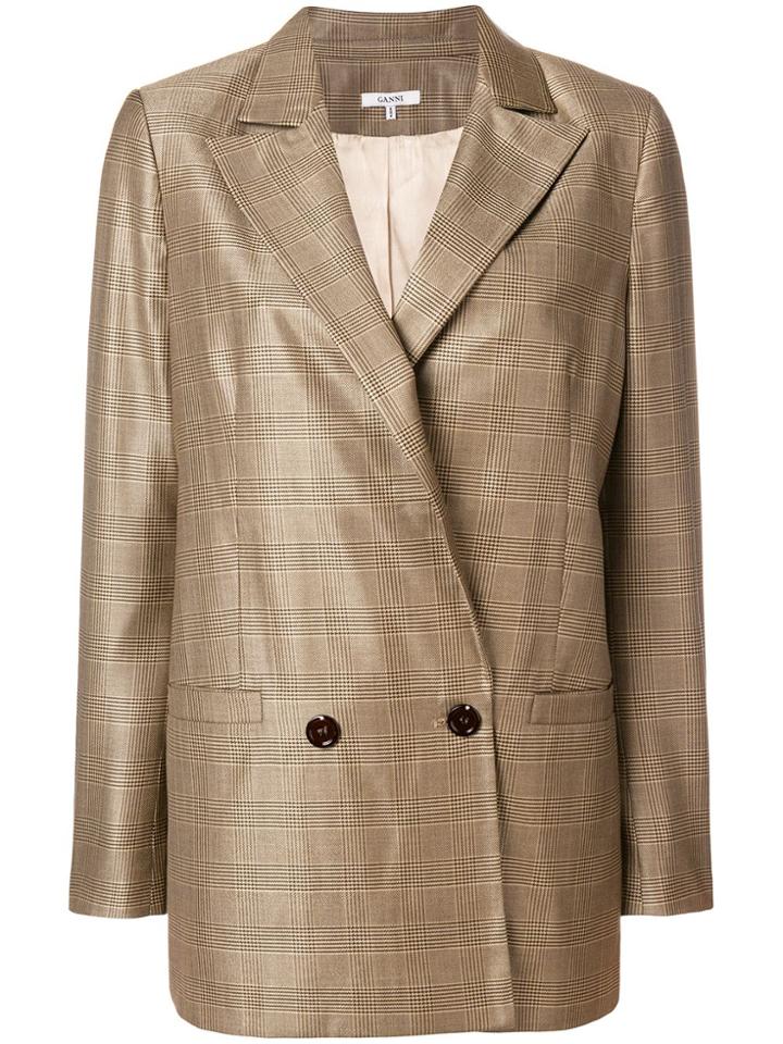 Ganni Plaid Double-breasted Blazer - Brown