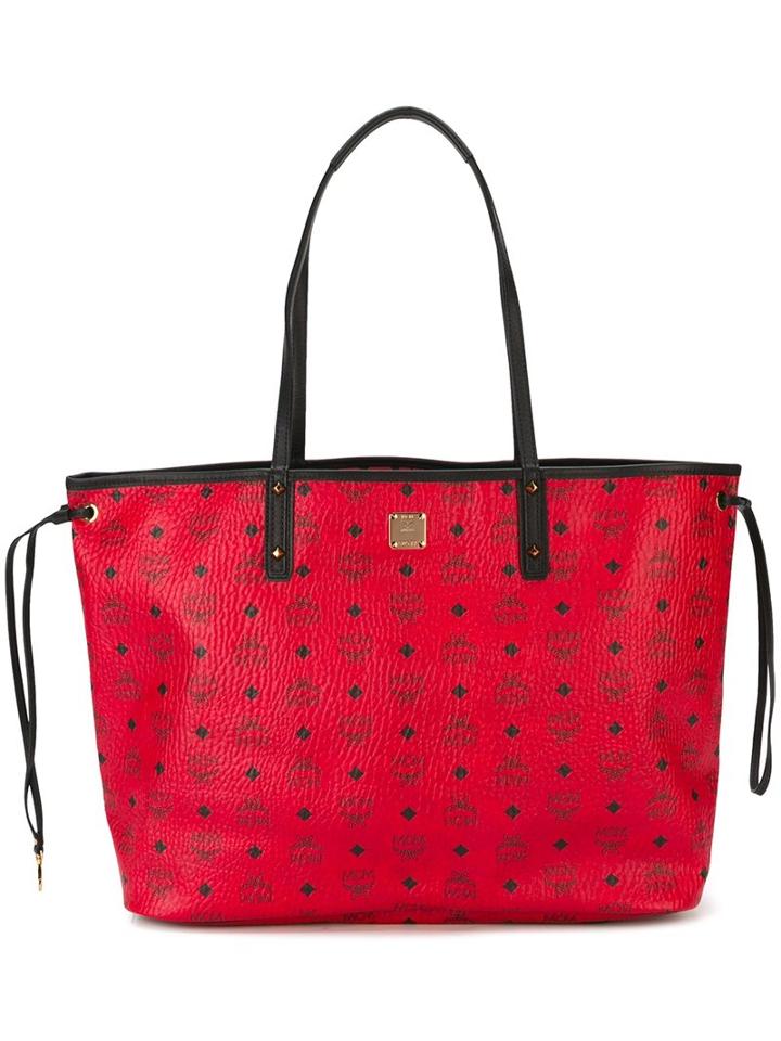 Mcm Logo Embossed Shoulder Bag, Women's, Red