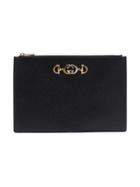 Gucci Black Gg Brooch-embellished Leather Clutch Bag