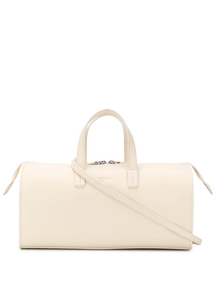 Jil Sander Navy Top-handle Bowling Bag - White