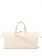 Jil Sander Navy Top-handle Bowling Bag - White