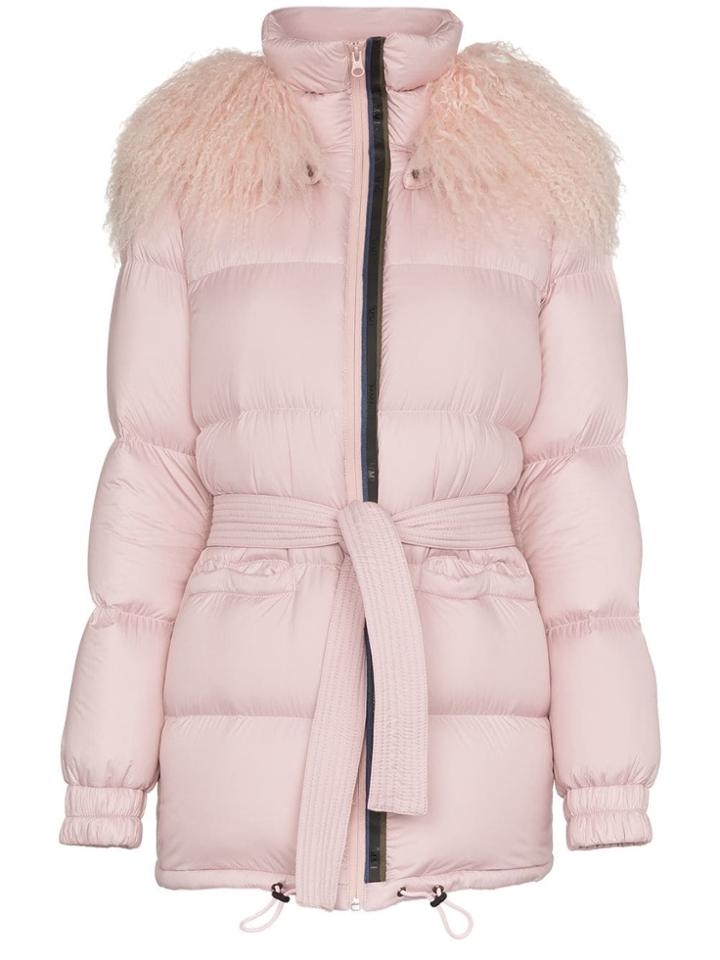 Mr & Mrs Italy Mongolian Fur Collar Feather Down Puffer Coat - Pink