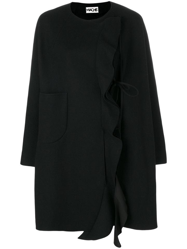 Hache Ruffle Trim Coat - Black