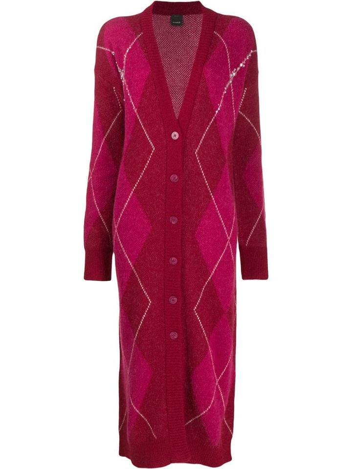 Pinko Argyle Pattern Cardi-coat - Red