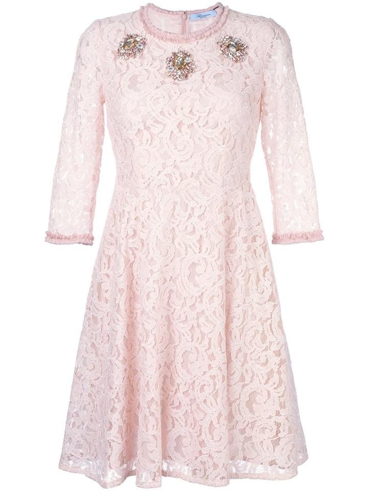 Blumarine Embellished Lace Dress, Women's, Size: 38, Pink/purple, Silk/cotton/nylon/glass