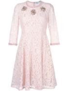 Blumarine Embellished Lace Dress, Women's, Size: 38, Pink/purple, Silk/cotton/nylon/glass