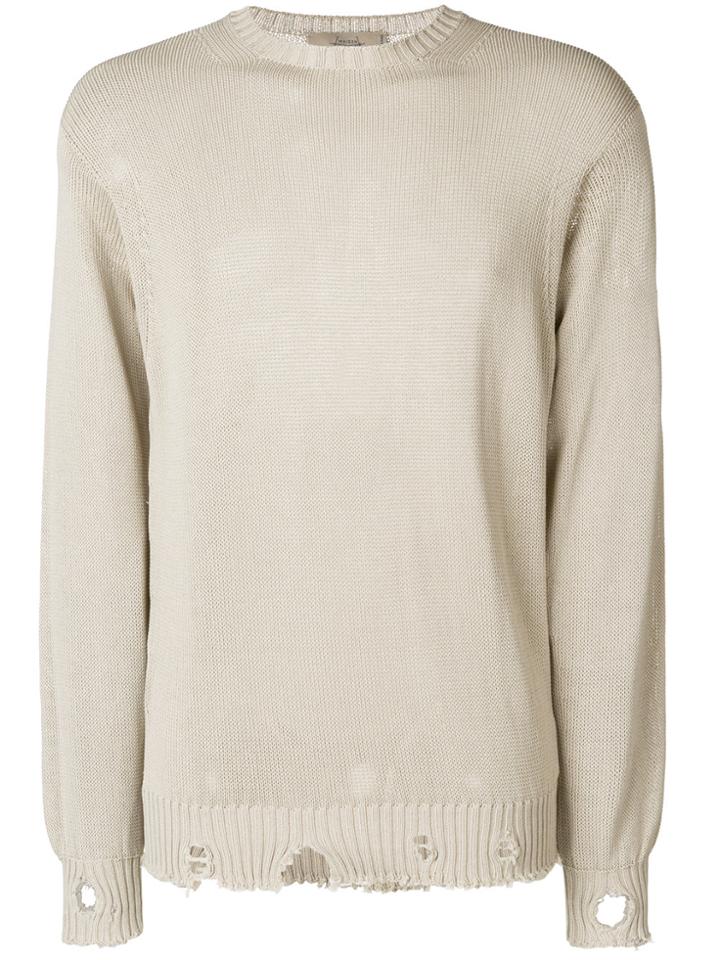 Maison Flaneur Distressed Crew-neck Jumper - Nude & Neutrals