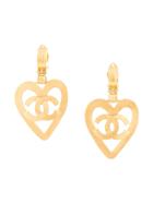 Chanel Vintage Heart Cutout Cc Earrings - Gold