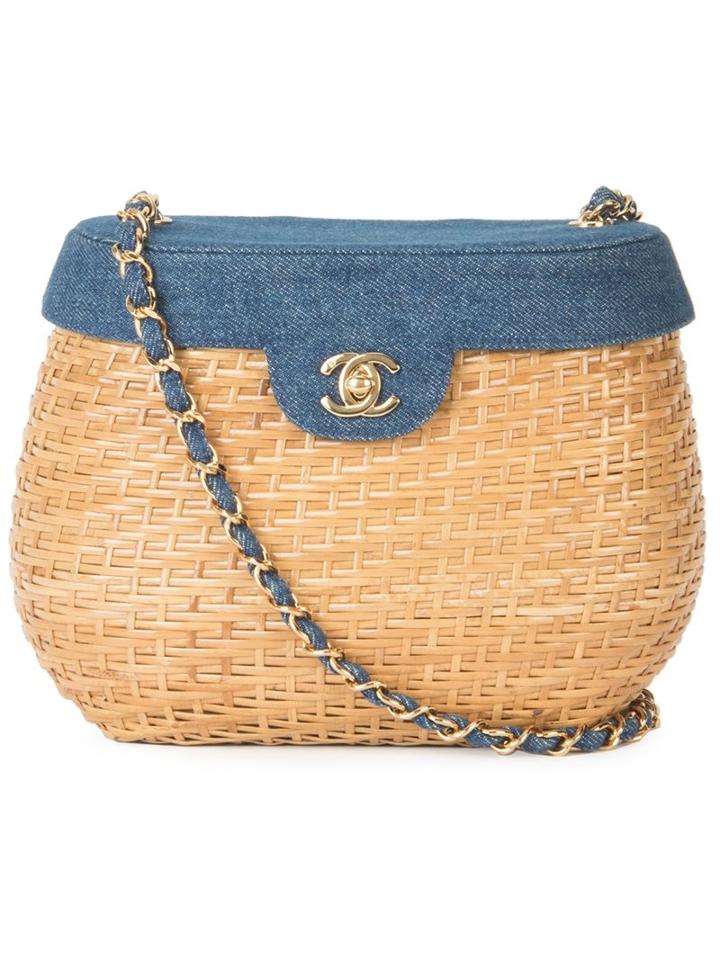 Chanel Vintage Denim Basket Crossbody Bag, Women's, Nude/neutrals