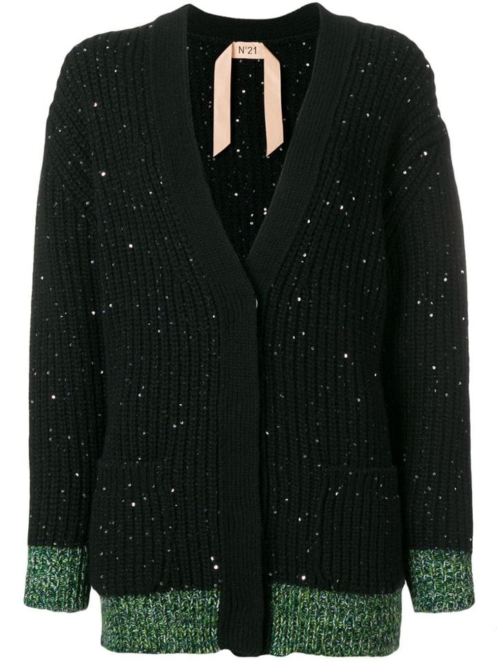 No21 Wool-blend Cardigan With Sequins - Black