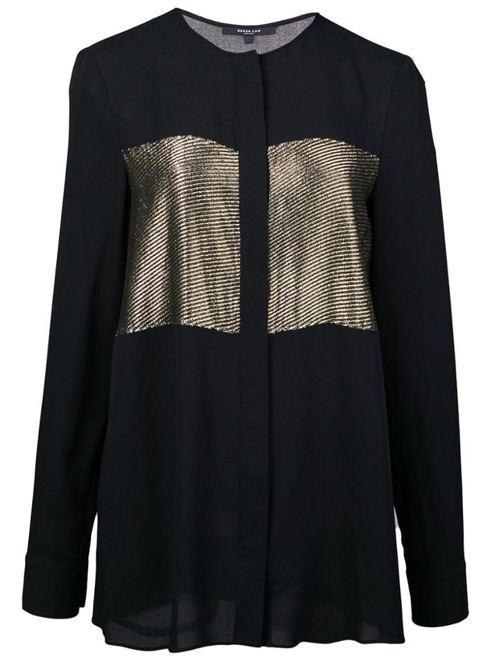 Derek Lam Collarless Blouse With Lame Stripe - Black