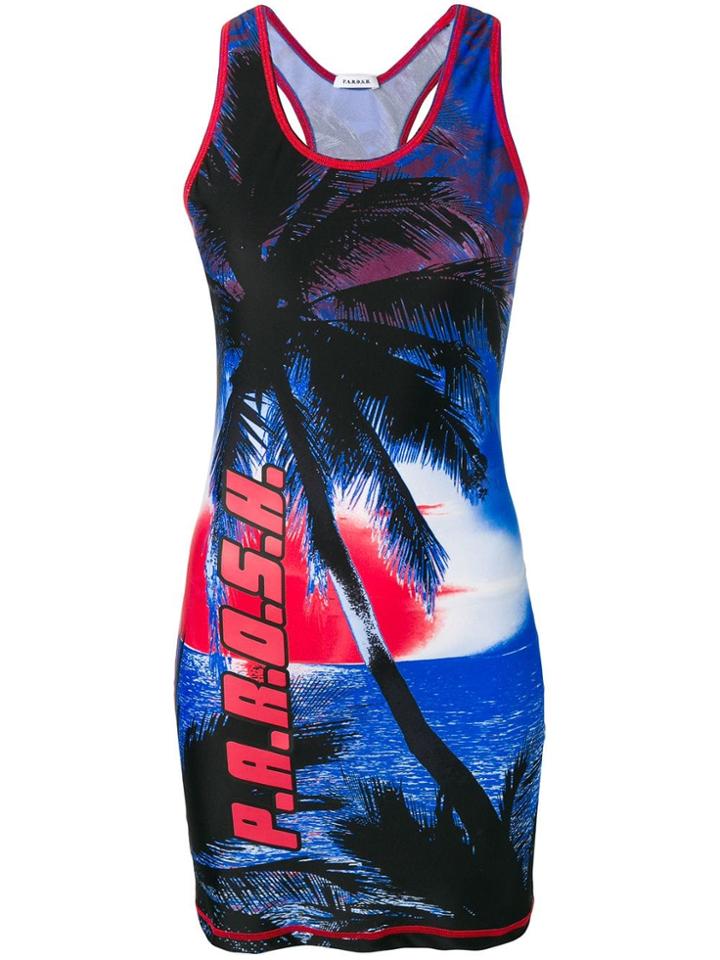 P.a.r.o.s.h. Tropical Fitted Logo Dress - Blue