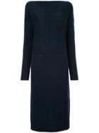 Estnation Ribbed Knit Boat Neck Sweater Dress - Blue
