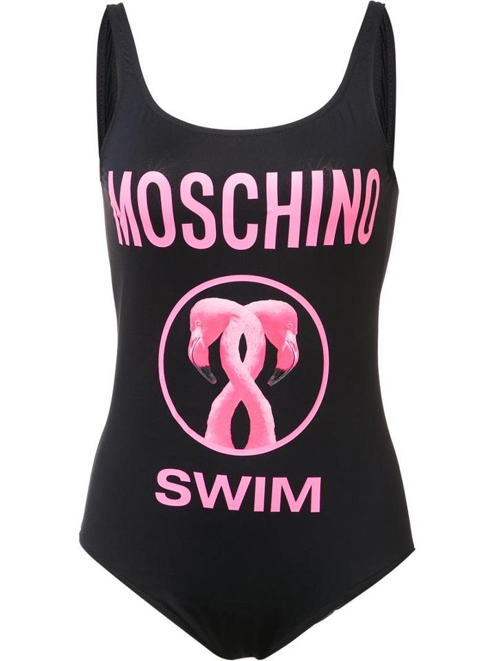 Moschino Flamingo Print Swimsuit, Women's, Size: 2, Black, Polyamide/spandex/elastane