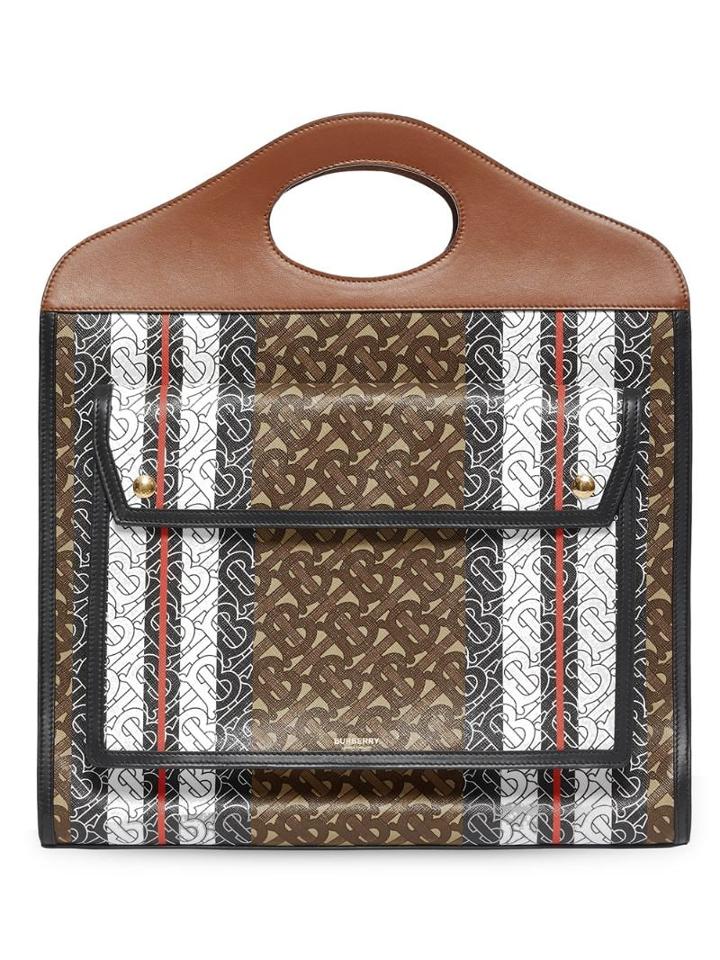 Burberry Medium Monogram Stripe E-canvas Pocket Bag - Brown