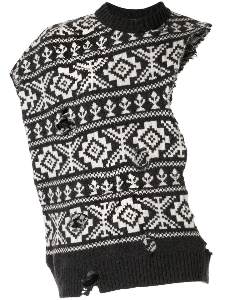 Cmmn Swdn Distressed Fair Isle Knit Vest - Grey