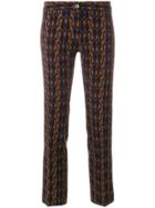 Meme Embroidered Cropped Trousers - Brown