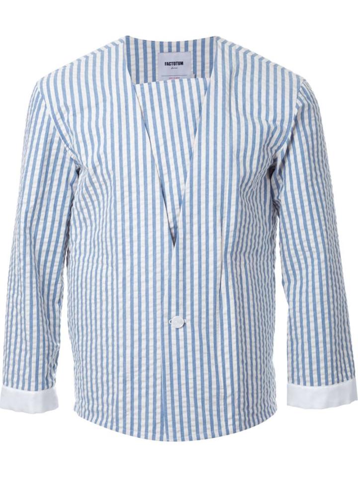Factotum Single Button V-neck Shirt, Men's, Size: 48, Blue, Cotton