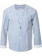 Factotum Single Button V-neck Shirt, Men's, Size: 48, Blue, Cotton
