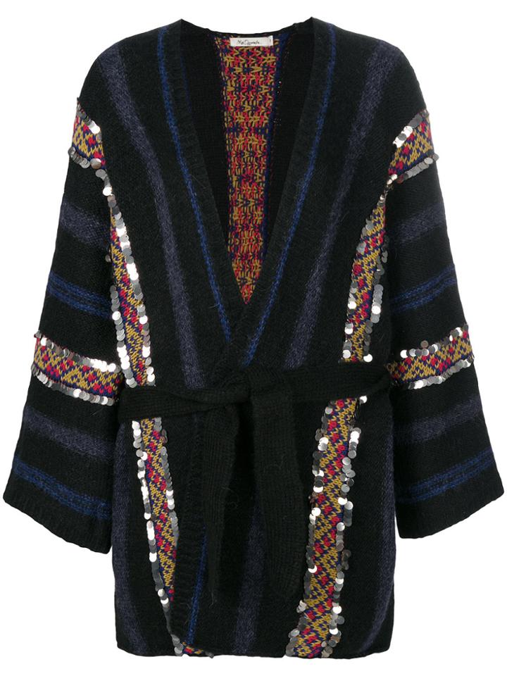 Mes Demoiselles Belted Striped Cardigan - Black