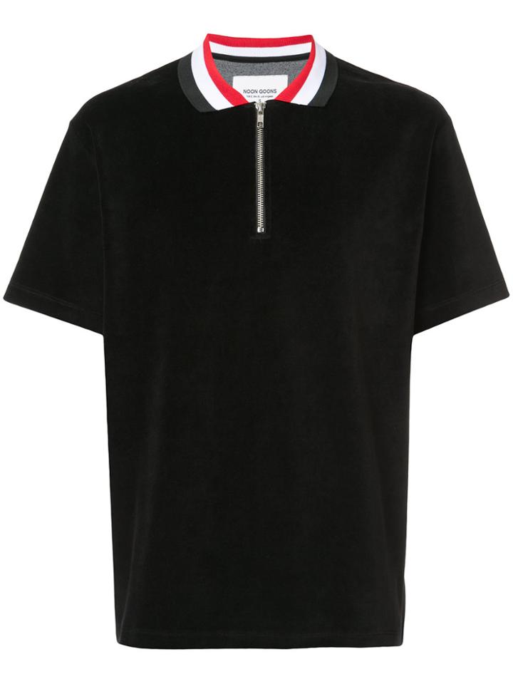 Noon Goons Striped Collar Zip Front Shirt - Black