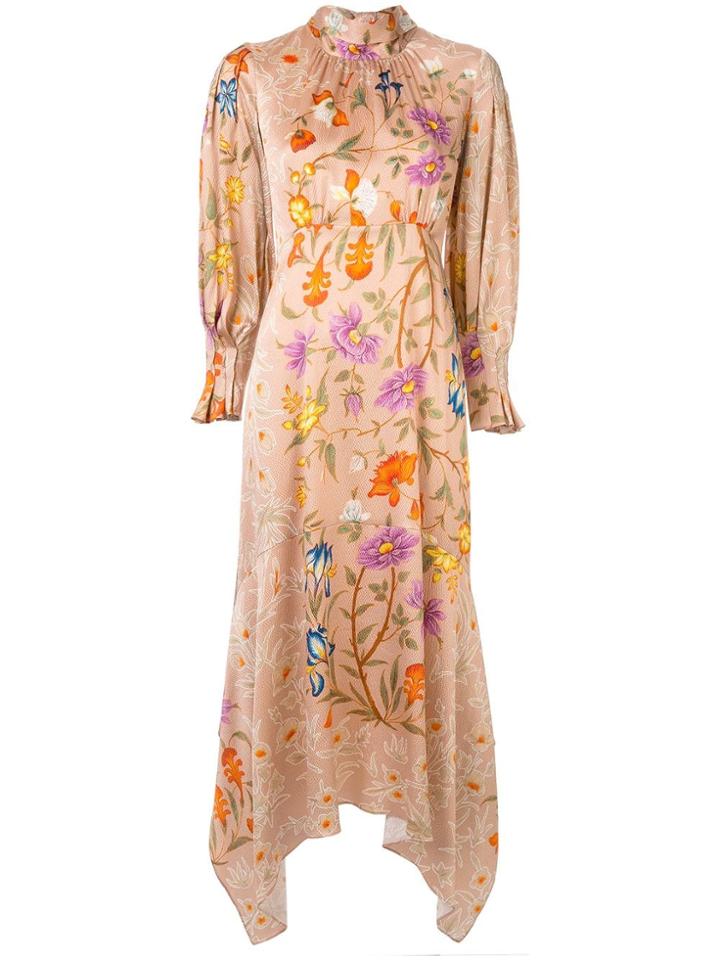 Mother Of Pearl Floral Print Symmetric Dress - Orange