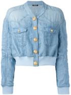 Balmain Cropped Washed Denim Jacket, Women's, Size: 40, Blue, Lyocell/linen/flax/viscose/spandex/elastane
