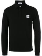 Stone Island Long-sleeve Polo Shirt, Men's, Size: Large, Black, Cotton/spandex/elastane