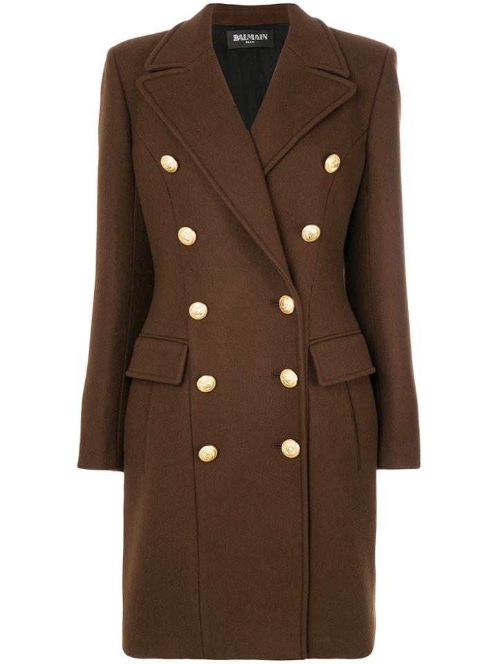 Balmain Double-breasted Coat - Brown